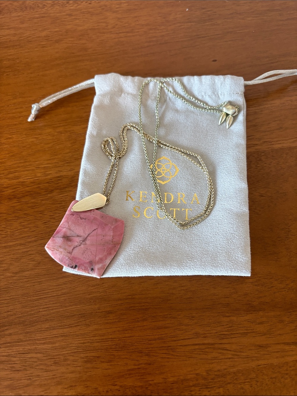 Kendra Scott Rose Pink Shield Pendant Necklace with Gold Chain